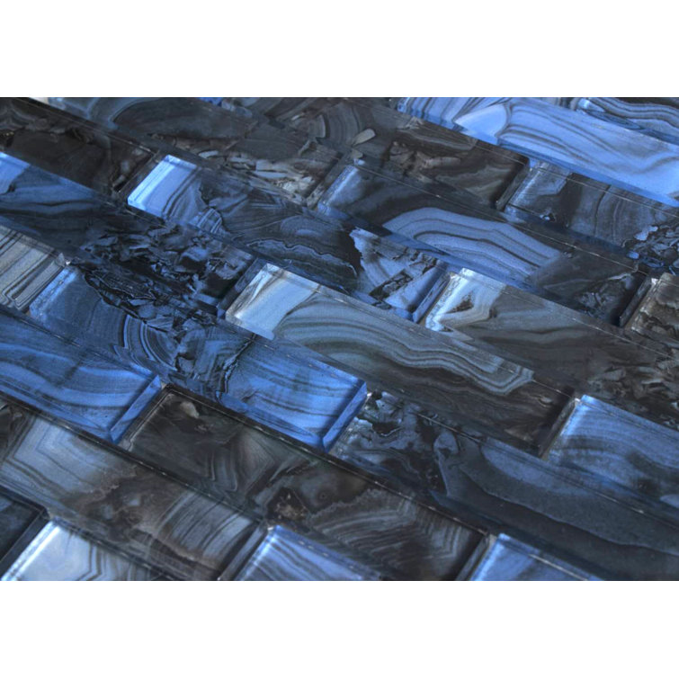 Blue and Gray Polished Glass Mosaic Wall Tile