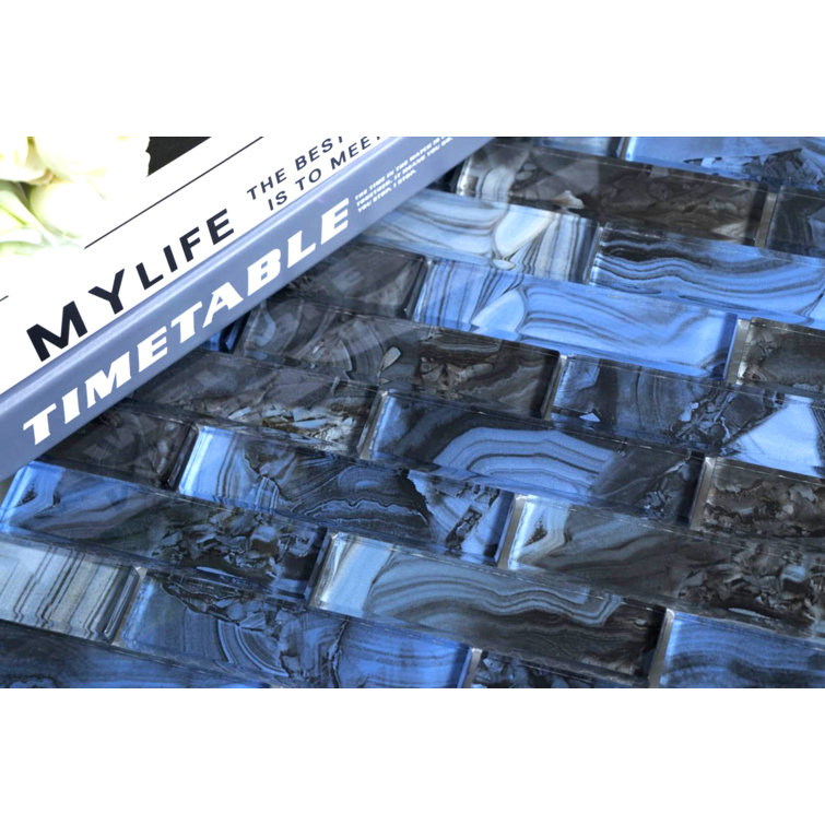 Blue and Gray Polished Glass Mosaic Wall Tile