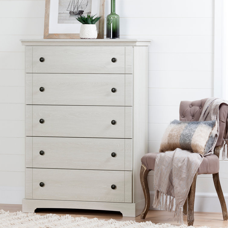 Winter Oak Cottage 5-Drawer Dresser with Metal Knobs