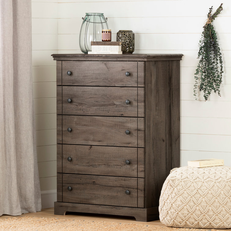 Cottage Charm White Coastal 5-Drawer Dresser with Elegant Metal Knobs