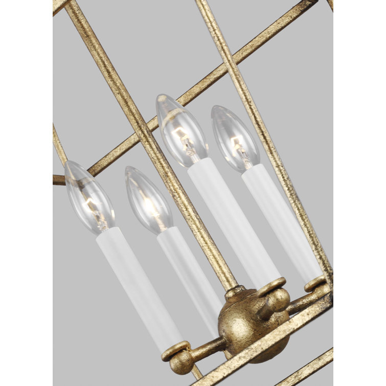 Antique Gild 4-Light Glass Lantern Chandelier