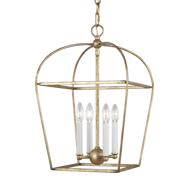 Antique Gild 4-Light Glass Lantern Chandelier