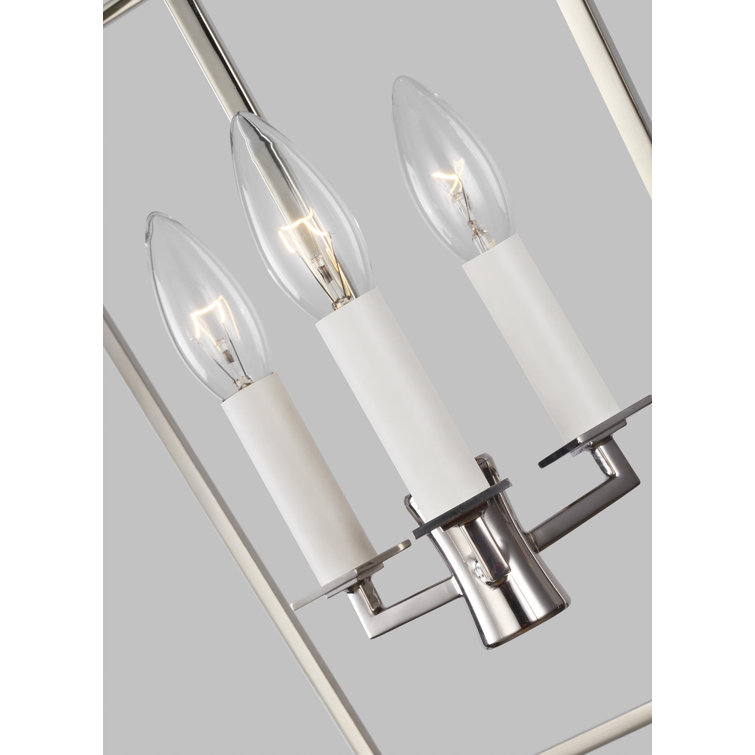 Polished Nickel 4-Light Geometric Lantern Chandelier