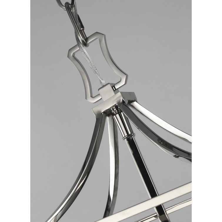 Polished Nickel 4-Light Geometric Lantern Chandelier