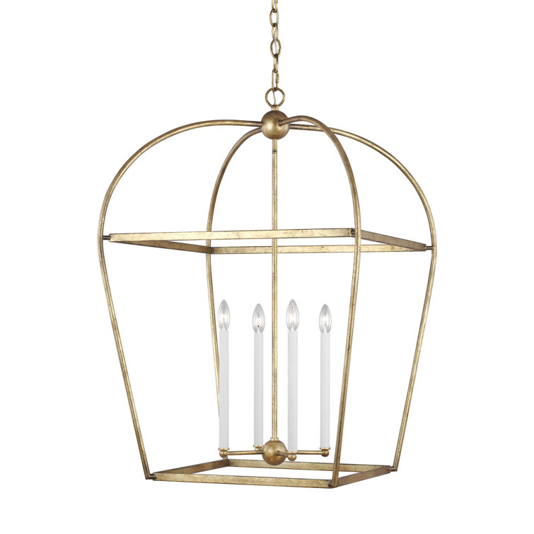 Antique Gild 4-Light Glass Lantern Chandelier
