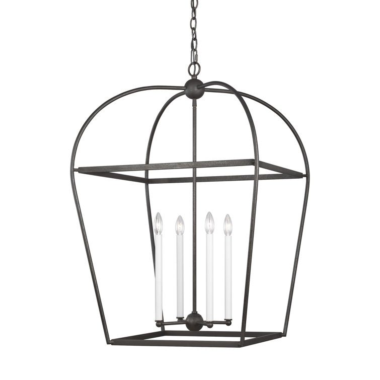 Antique Gild 4-Light Glass Lantern Chandelier