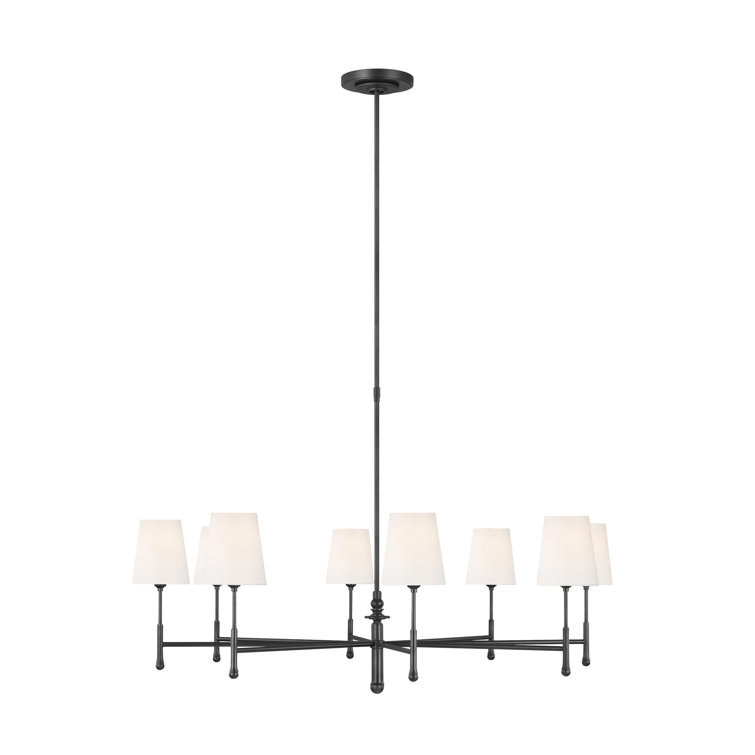 Aged Iron 8-Light Sputnik Chandelier with White Linen Shades