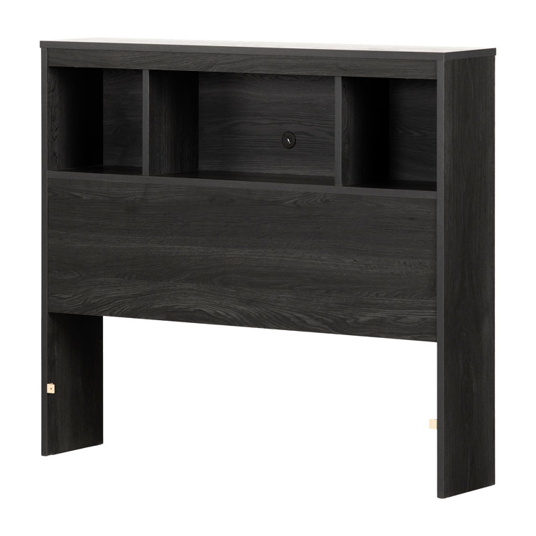 Pure Black Twin Upholstered Wood Bookcase Headboard with Storage