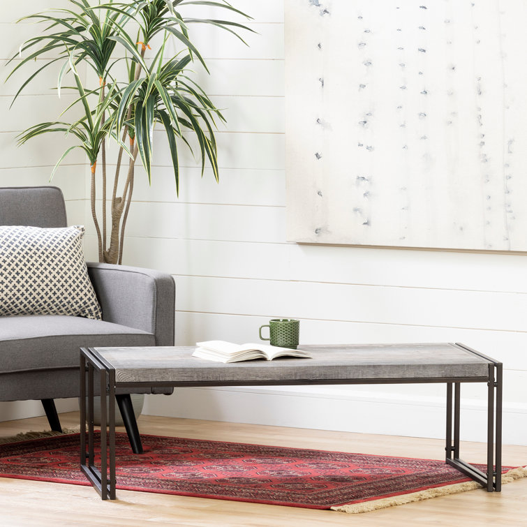 Elegant Driftwood Gray Rectangular Coffee Table with Metal Legs