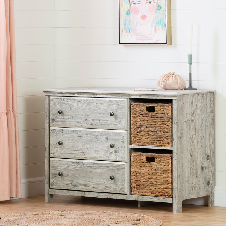 Seaside Pine Cottage-Style 3-Drawer Dresser with Baskets