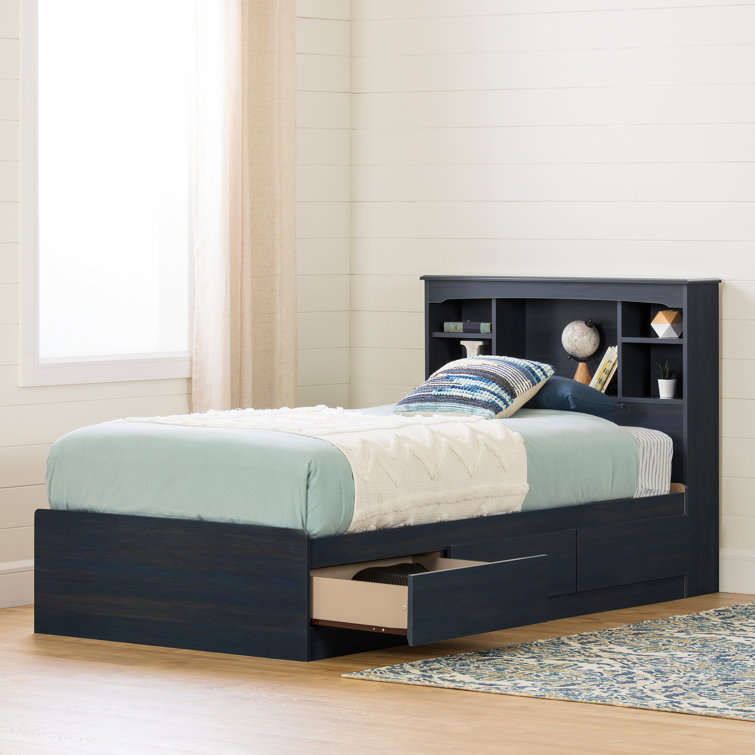Blueberry Twin Wood Bookcase Headboard with Storage