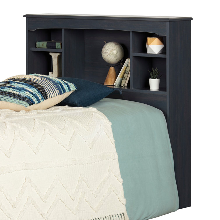 Blueberry Twin Wood Bookcase Headboard with Storage