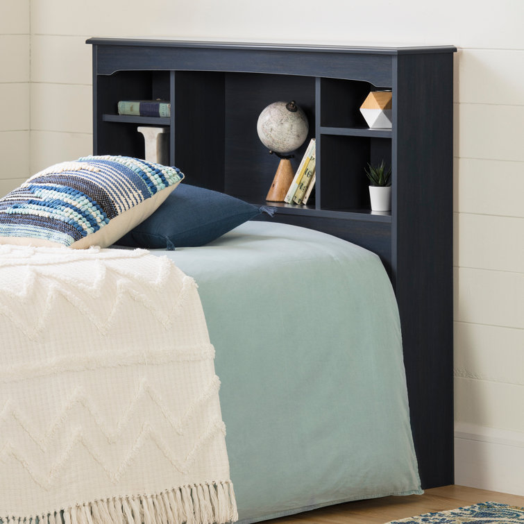 Blueberry Twin Wood Bookcase Headboard with Storage