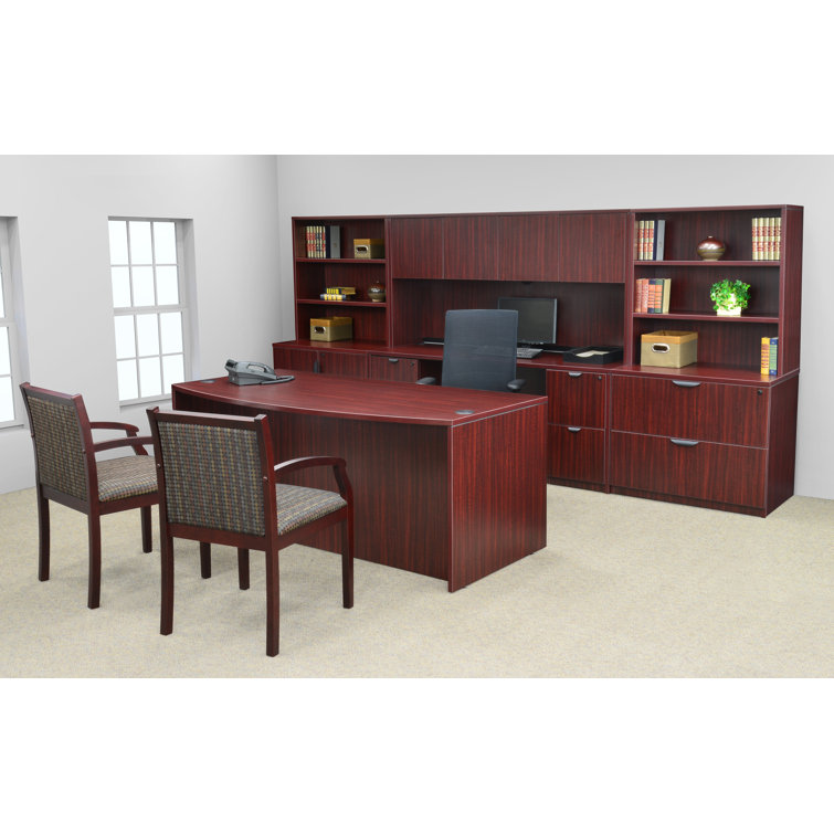 Mahogany Wood Laminate 4-Door Office Hutch