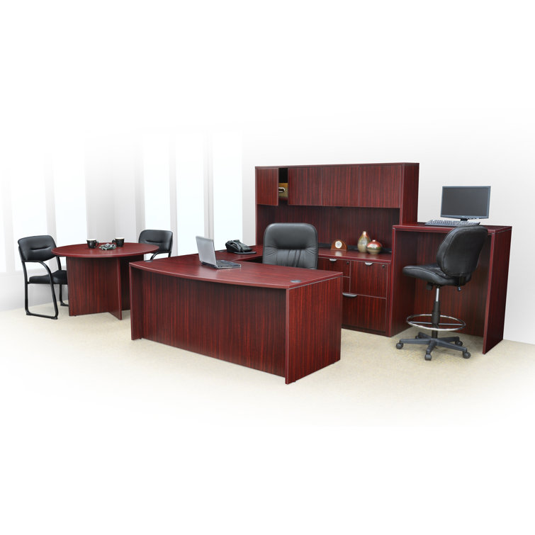 Mahogany Wood Laminate 4-Door Office Hutch