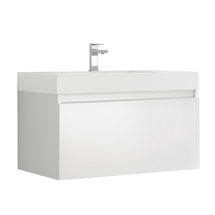 Glossy White 36" Wall-Mounted Single Sink Vanity with Acrylic Top