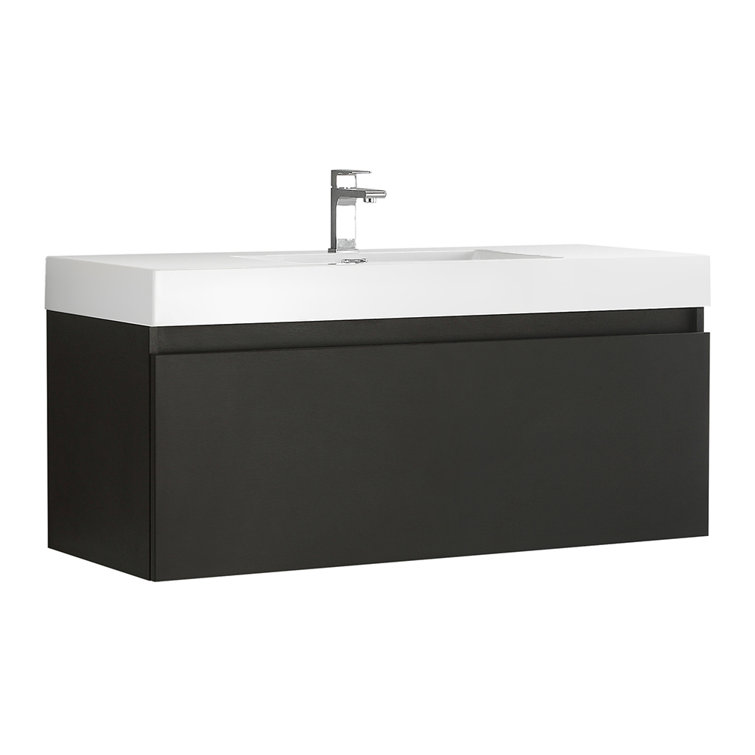 Mezzo 48" Black Wall-Mounted Vanity with White Acrylic Sink