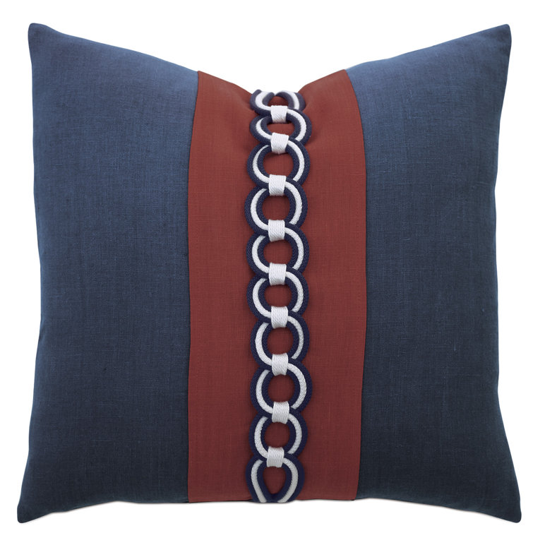 Indigo Square Linen Throw Pillow with Nautical Rope Trim