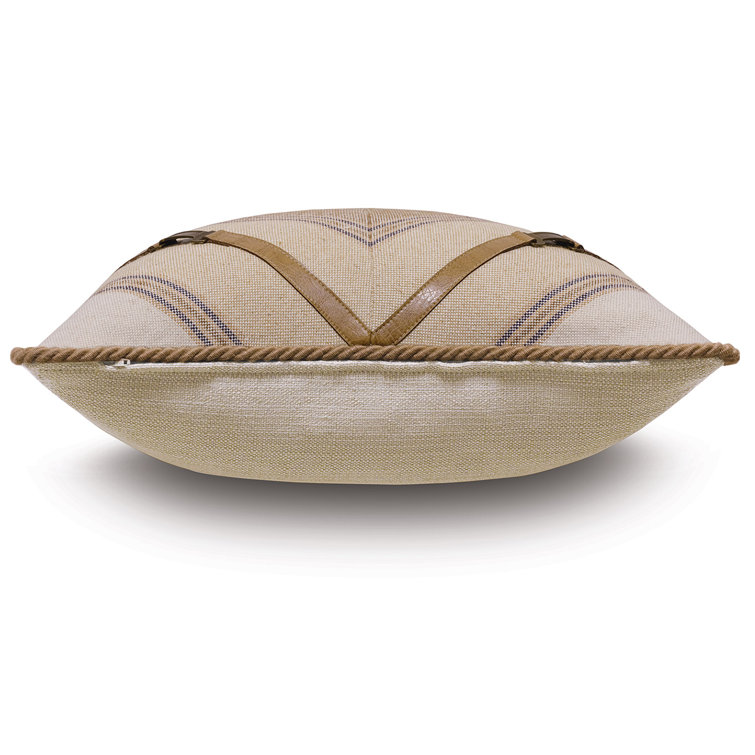 Square Linen Blend Throw Pillow with Faux-Leather Appliques