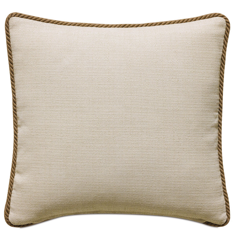 Square Linen Blend Throw Pillow with Faux-Leather Appliques