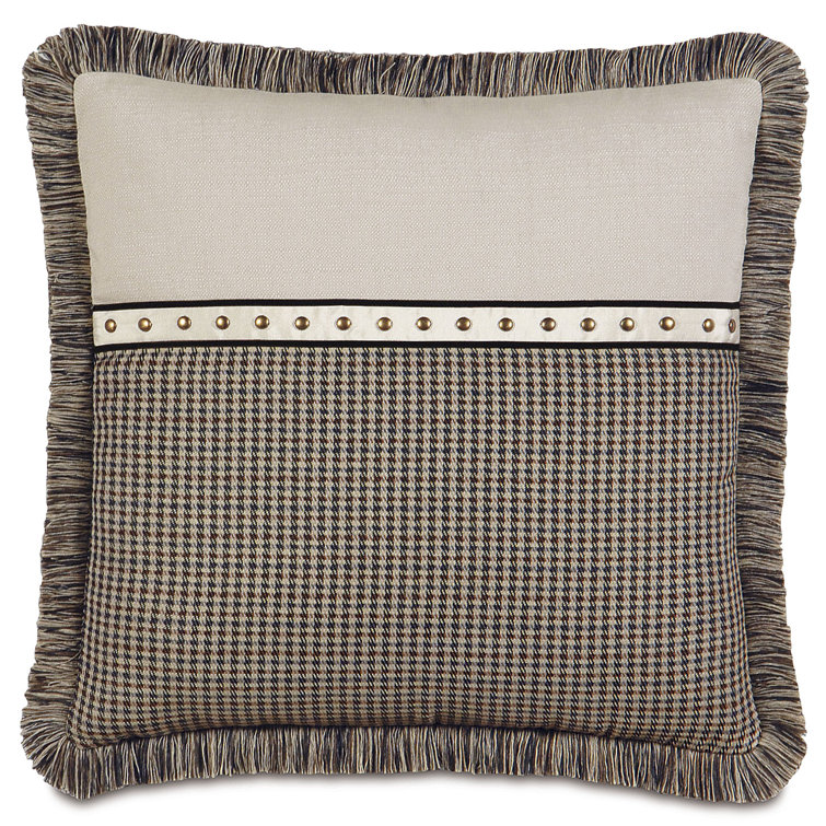 Neutral Bisque and Brown Fringed Square Acrylic Throw Pillow