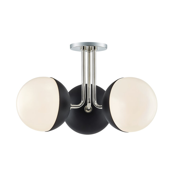 Renee Polished Nickel/Black Globe 3-Light Indoor/Outdoor Semi-Flush Mount