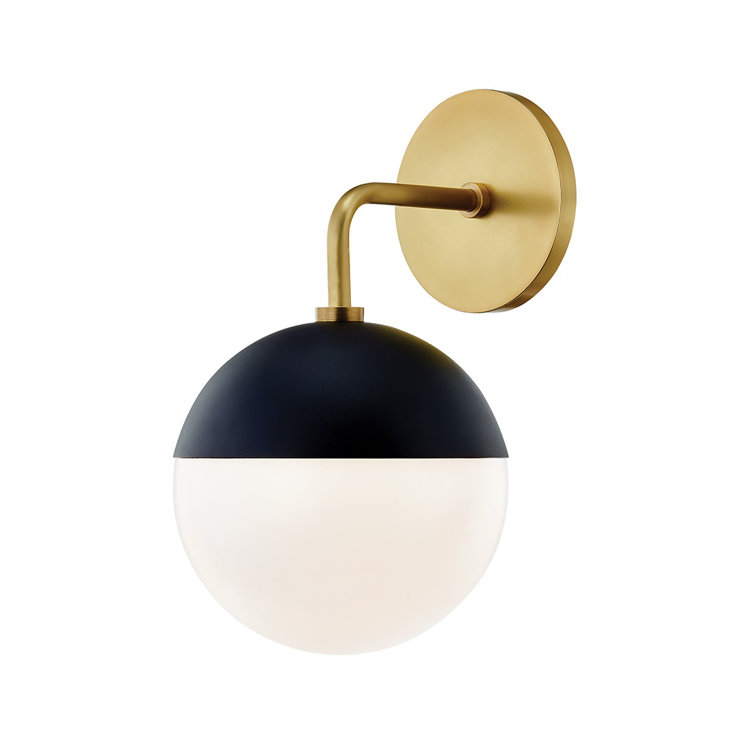 Aged Brass & Black Opal Glass Globe Sconce