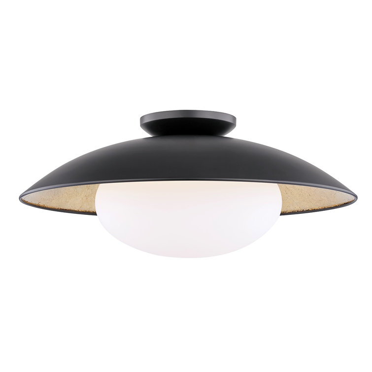 Cadence Black Lustro/Gold Leaf Large Opal Matte Bowl Ceiling Light