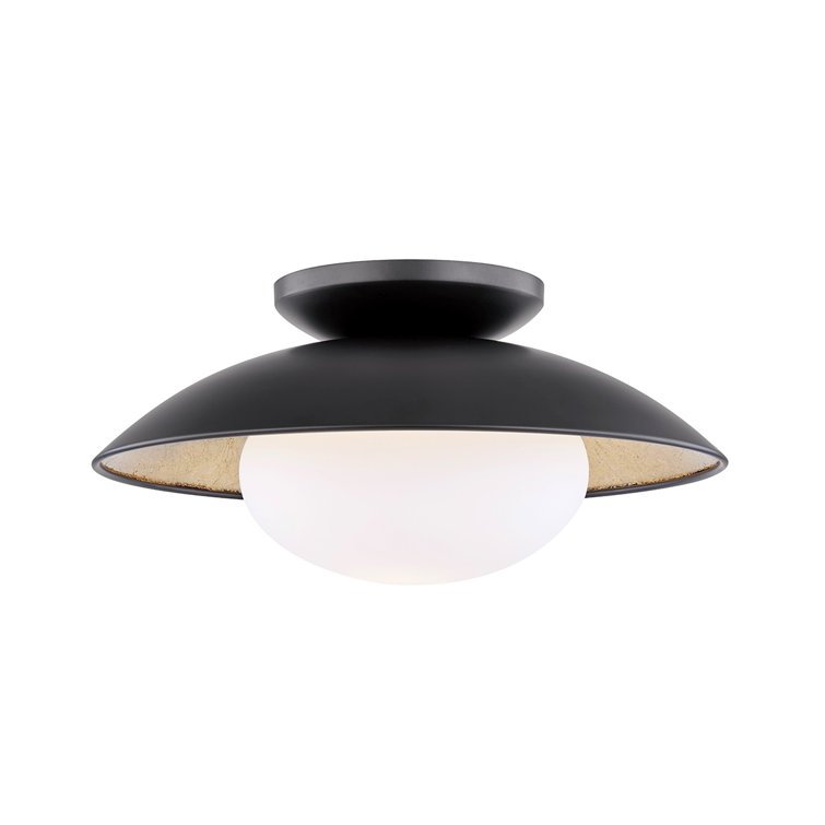 Cadence Opal Matte Glass Bowl Semi-Flush Light in Black Lustro & Gold Leaf