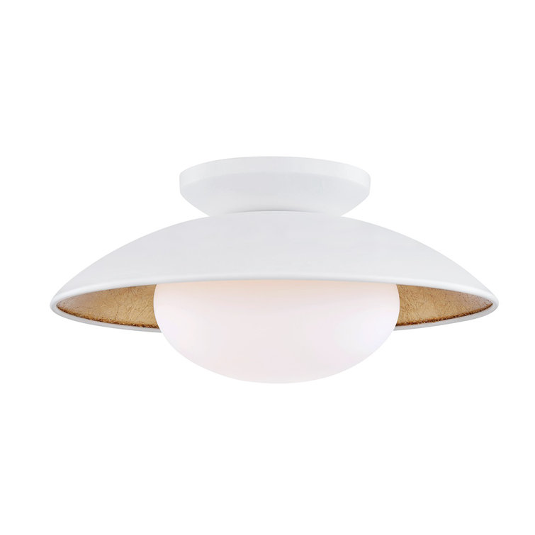 Cadence Opal Matte Glass Bowl Semi-Flush Light in White and Gold