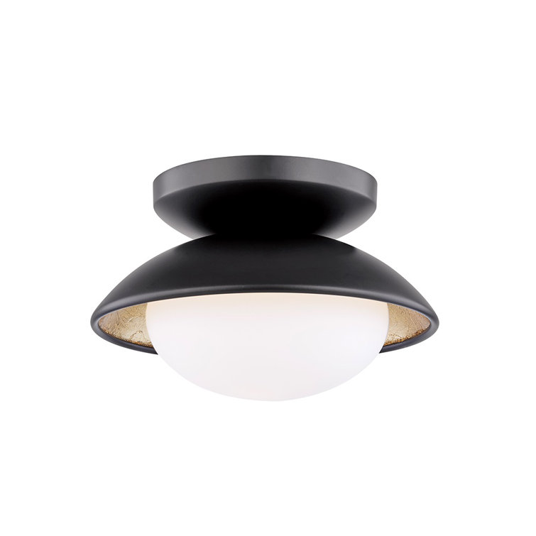 Cadence Black Lustro & Gold Leaf LED Semi-Flush Light, Opal Matte Shade