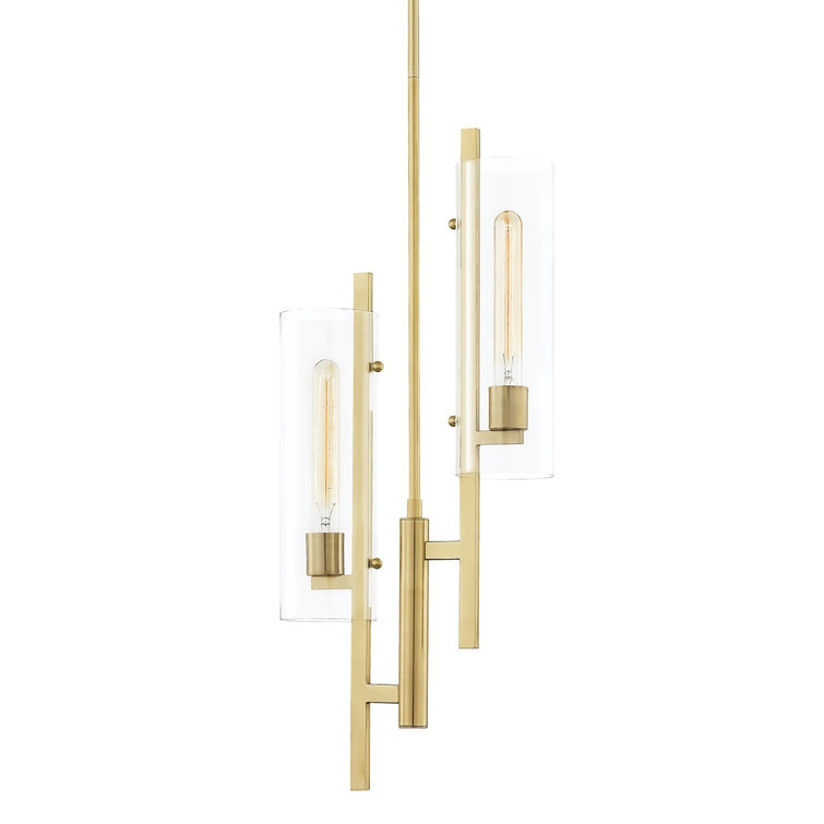 Ariel Aged Brass 2-Light Indoor/Outdoor Pendant with Clear Glass Shades