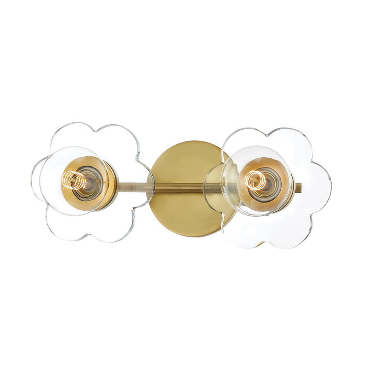 Aged Brass 2-Light Bathroom Vanity Fixture with Glass Shades
