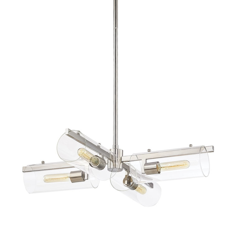 Ariel Polished Nickel Beaded 4-Light Glass Chandelier