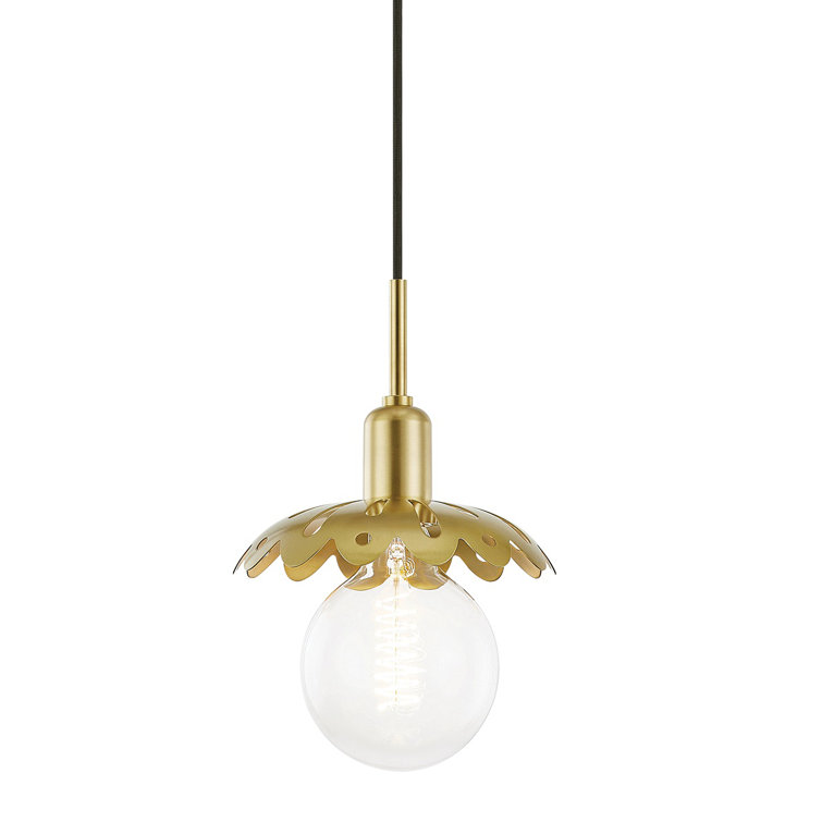 Aged Brass Floral Single Light Pendant