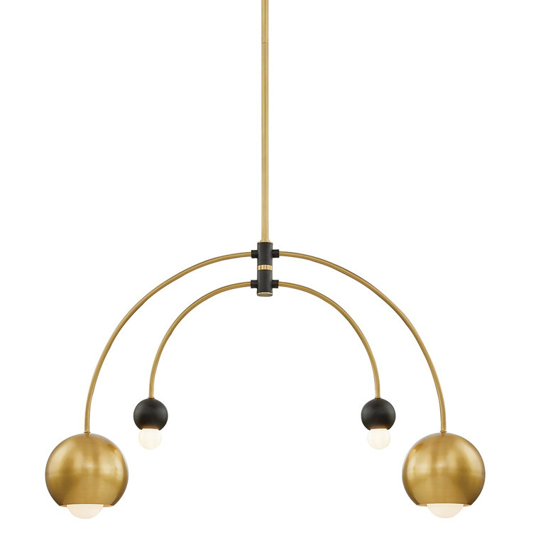Willow Arced Sputnik 2-Light Chandelier in Aged Brass and Black