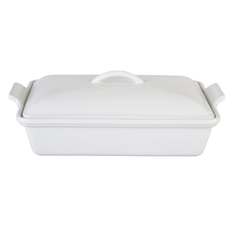 White Stoneware Non-Stick Rectangular Casserole with Lid