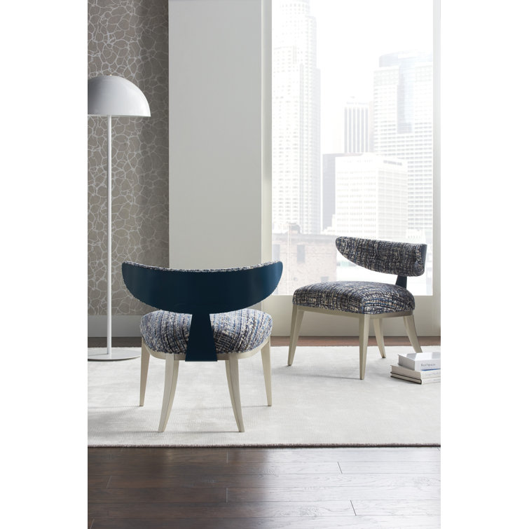 Cerulean Blue Velvet and Metal Crescent Accent Chair