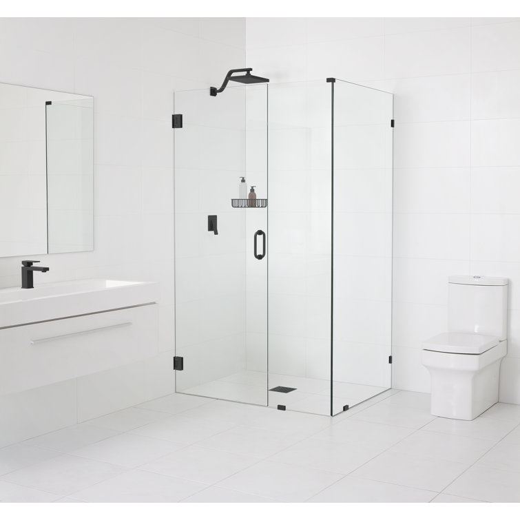 Matte Black Frameless Glass Shower Enclosure with Brass Fittings