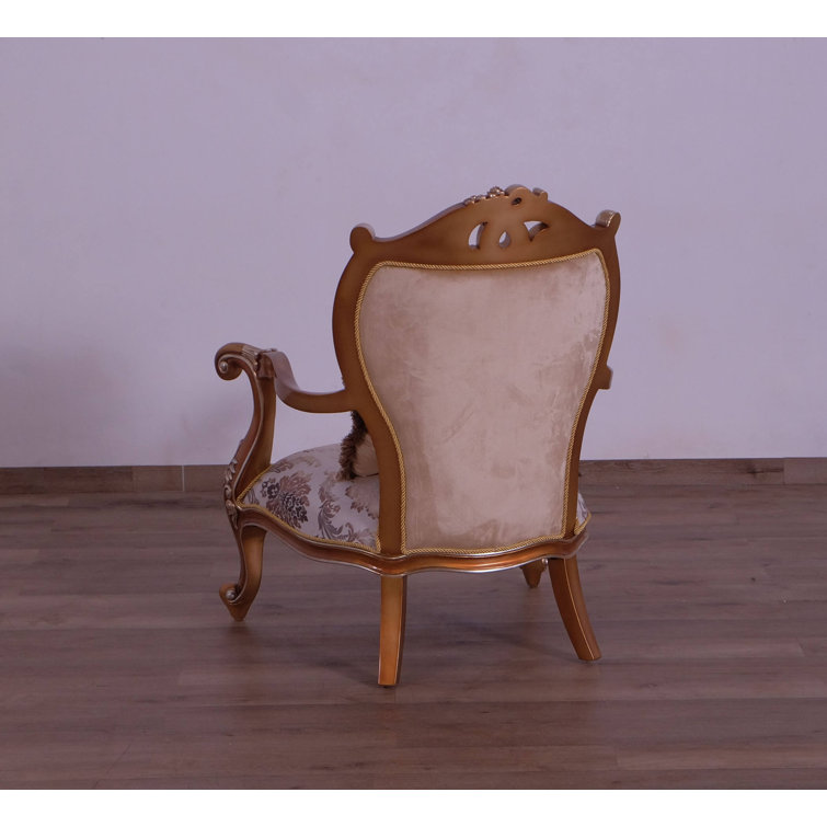 Augustus II Vintage Black Wood and Sand Fabric Armchair