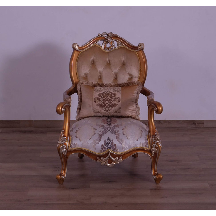 Augustus II Vintage Black Wood and Sand Fabric Armchair