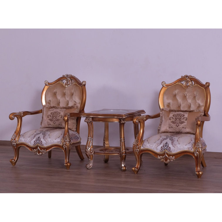 Augustus II Vintage Black Wood and Sand Fabric Armchair