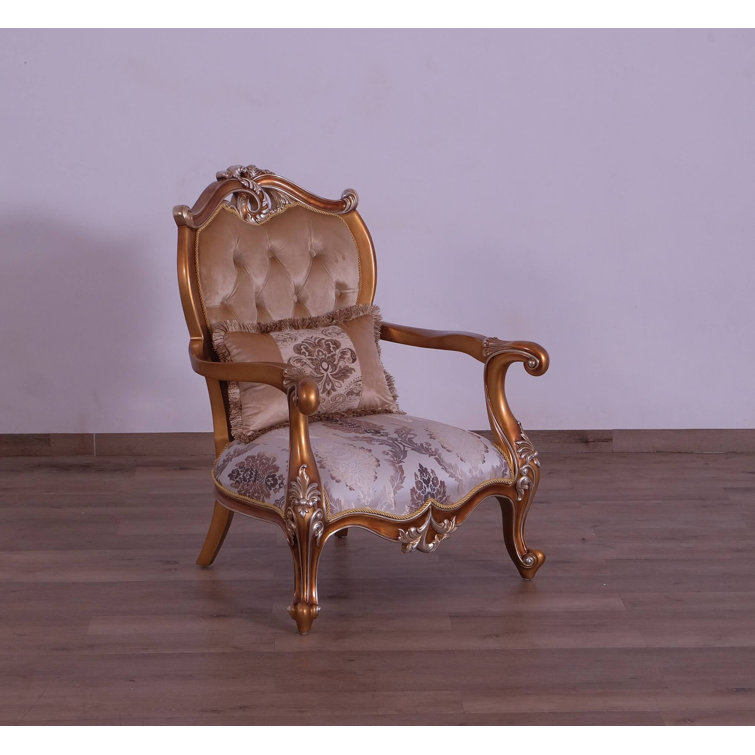 Augustus II Vintage Black Wood and Sand Fabric Armchair