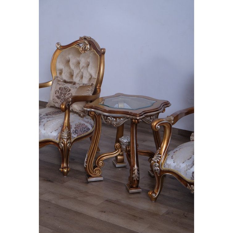 Augustus II Vintage Black Wood and Sand Fabric Armchair