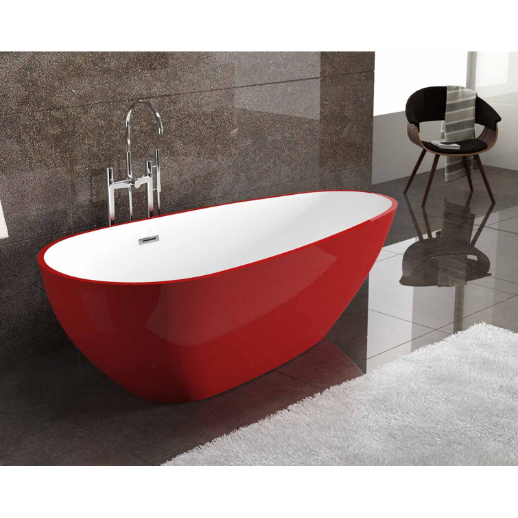 63'' Red and White Acrylic Freestanding Soaking Bathtub