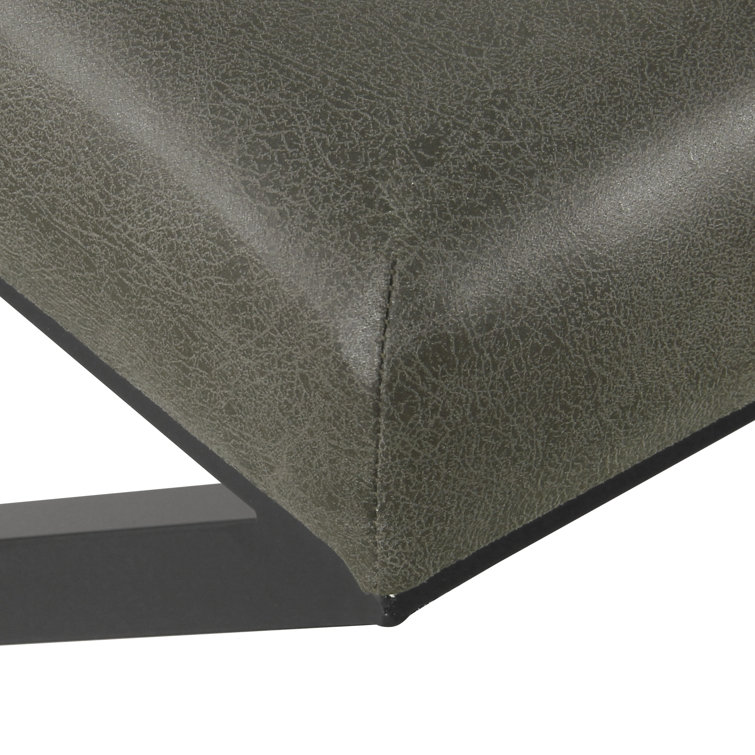 Modern Industrial Gray Faux Leather Ottoman with Sleek Metal Base