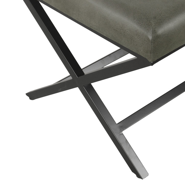 Modern Industrial Gray Faux Leather Ottoman with Sleek Metal Base