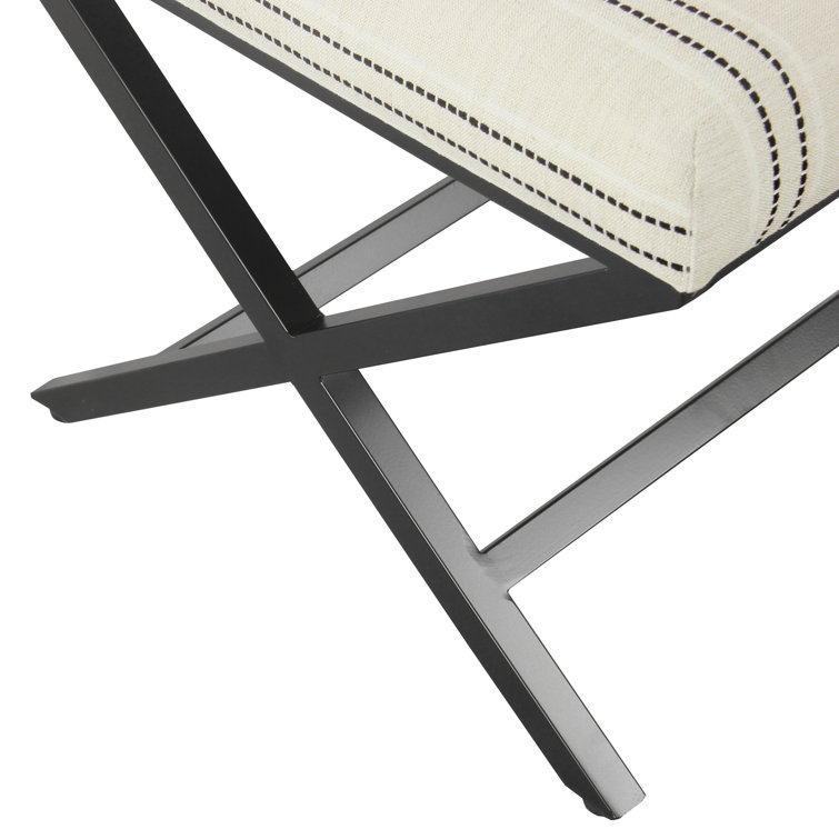 Sleek 21" Black and White Striped Metal Base Footstool