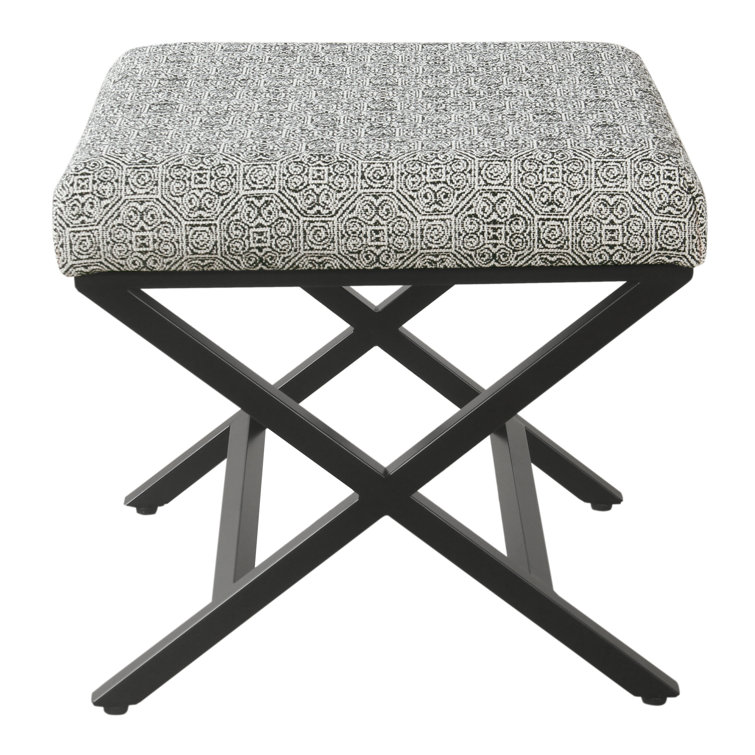 Global Print Cushioned Metal X-Base Footstool in Black
