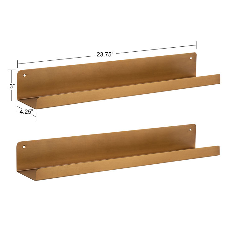 Gold Metal Floating Wall Shelf Set for Living Room or Bedroom
